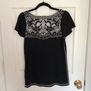 Black Embroidered Scoop Neck Women's Top